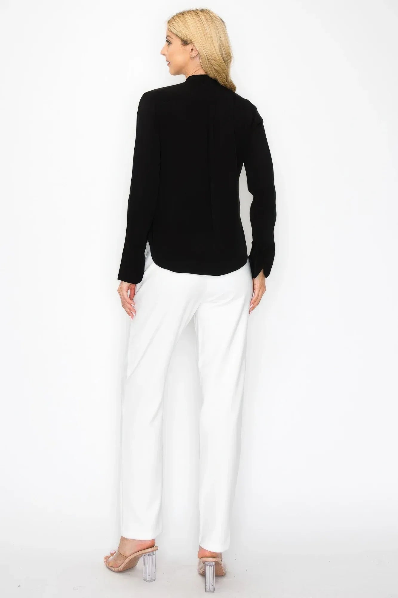 Ruffle Detail Front Tie V-neck Long Sleeve Blouse | Mixtshop LLC