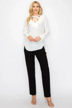 Ruffle Detail Front Tie V-neck Long Sleeve Blouse | Mixtshop LLC