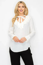 Ruffle Detail Front Tie V-neck Long Sleeve Blouse | Mixtshop LLC
