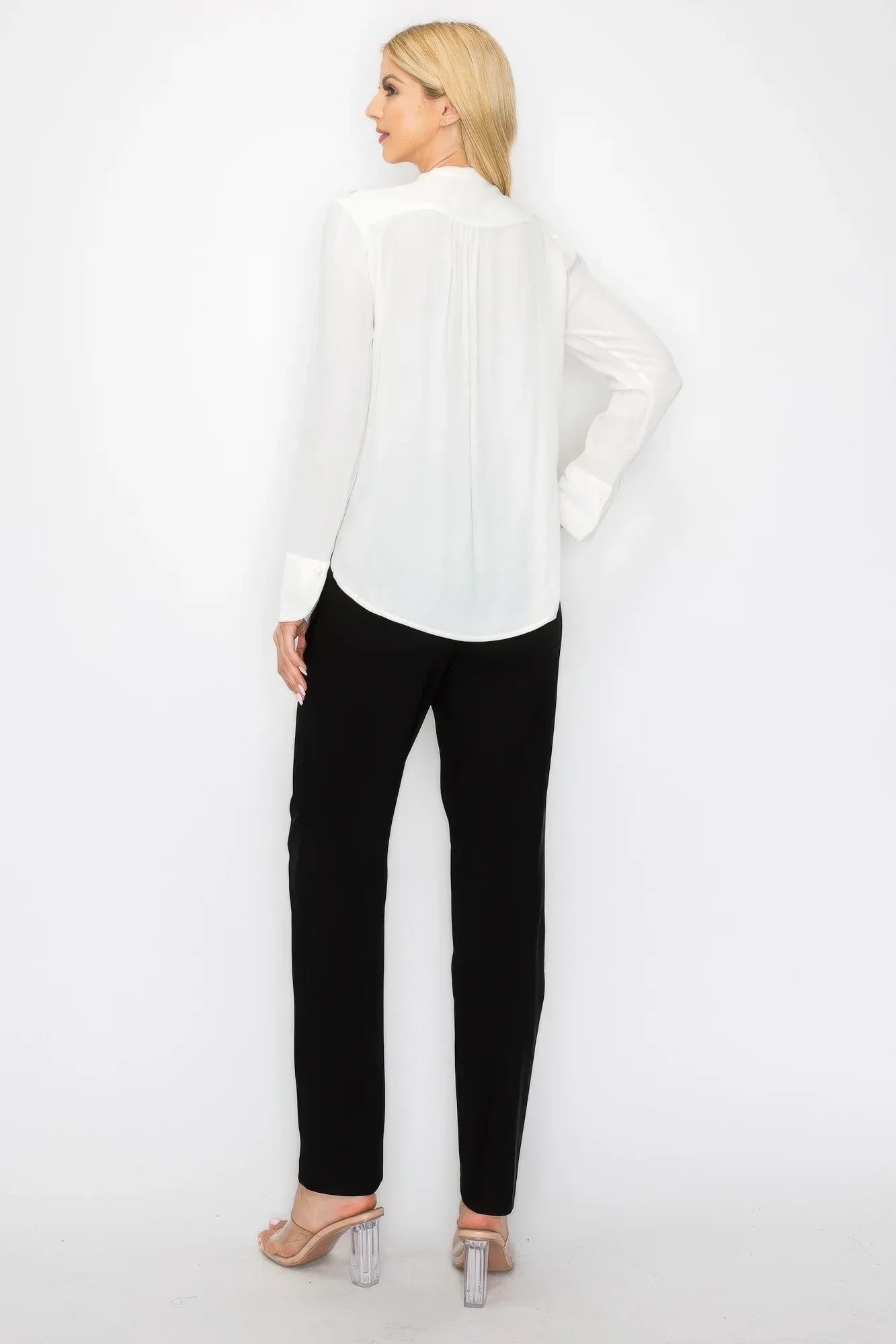 Ruffle Detail Front Tie V-neck Long Sleeve Blouse | Mixtshop LLC