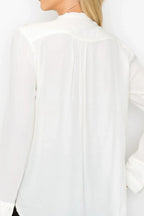 Ruffle Detail Front Tie V-neck Long Sleeve Blouse | Mixtshop LLC