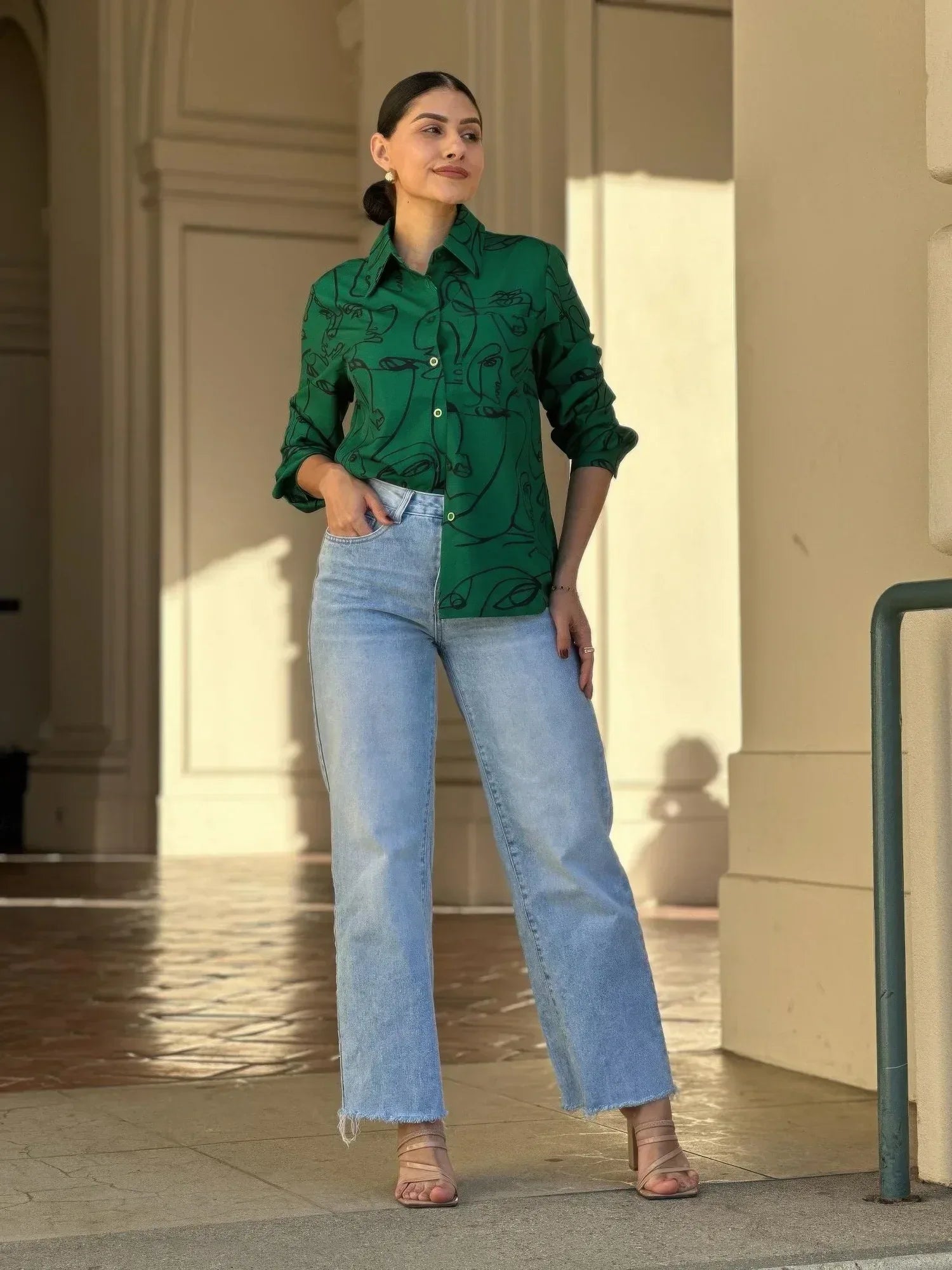 Face Print Long Sleeve Button Down Blouse Secondary image