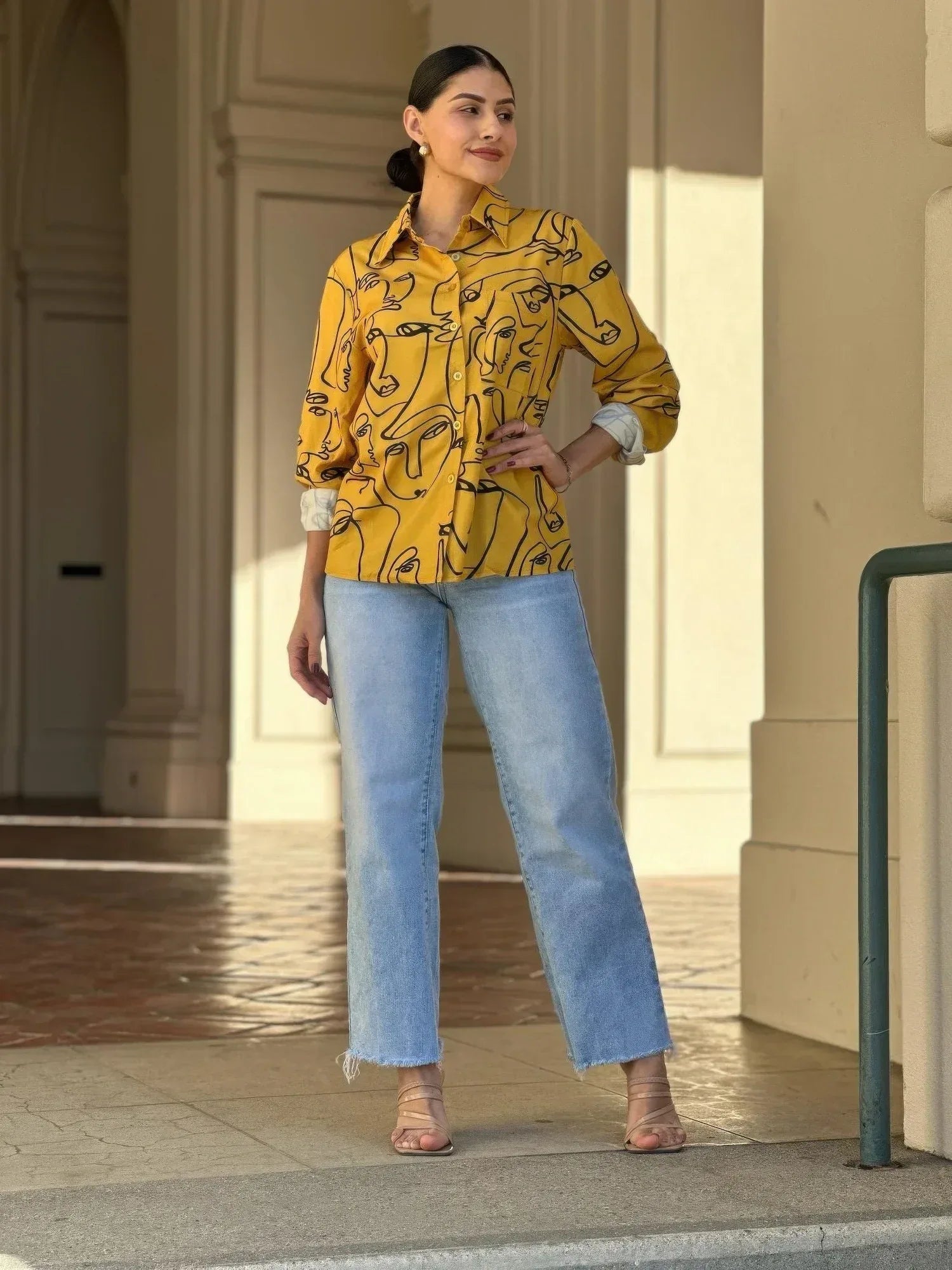 Face Print Long Sleeve Button Down Blouse Secondary image