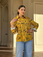 Face Print Long Sleeve Button Down Blouse | Mixtshop LLC