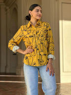Face Print Long Sleeve Button Down Blouse | Mixtshop LLC