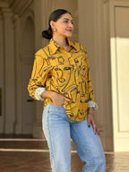 Face Print Long Sleeve Button Down Blouse | Mixtshop LLC