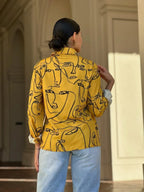 Face Print Long Sleeve Button Down Blouse | Mixtshop LLC
