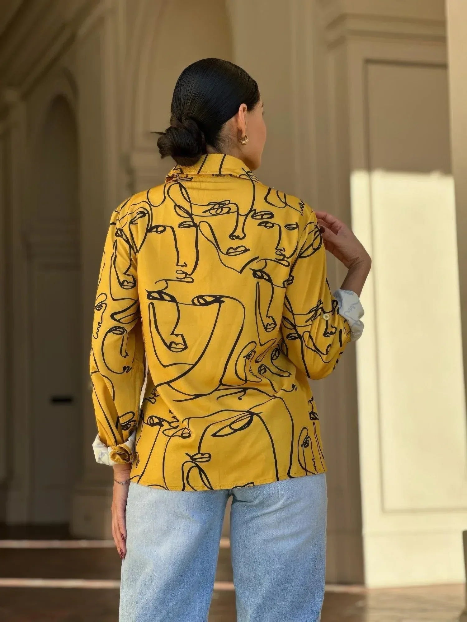 Face Print Long Sleeve Button Down Blouse | Mixtshop LLC