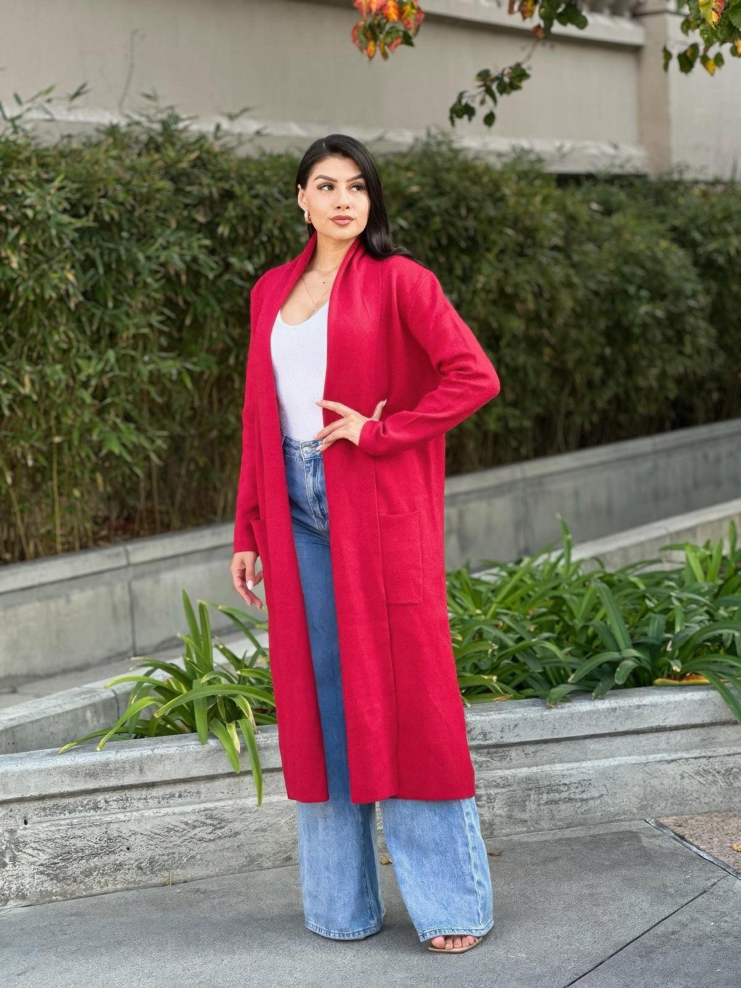 Clover Fine Knit Midi Cardi Cardigan With Pockets | Mixtshop LLC
