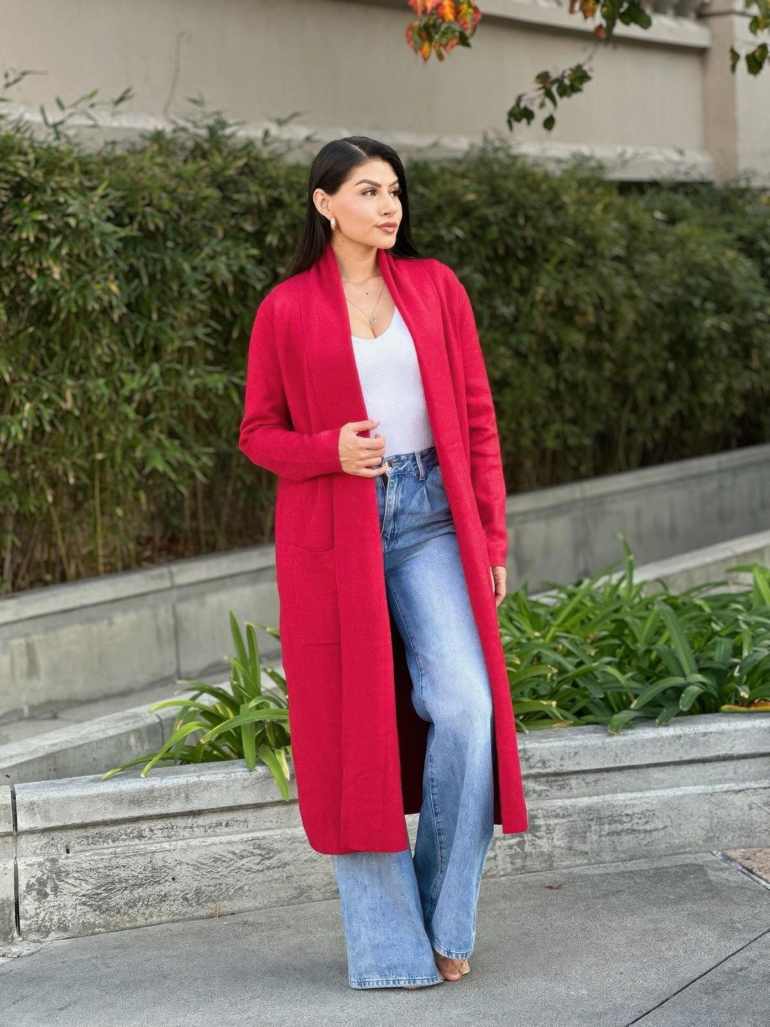 Clover Fine Knit Midi Cardi Cardigan With Pockets | Mixtshop LLC