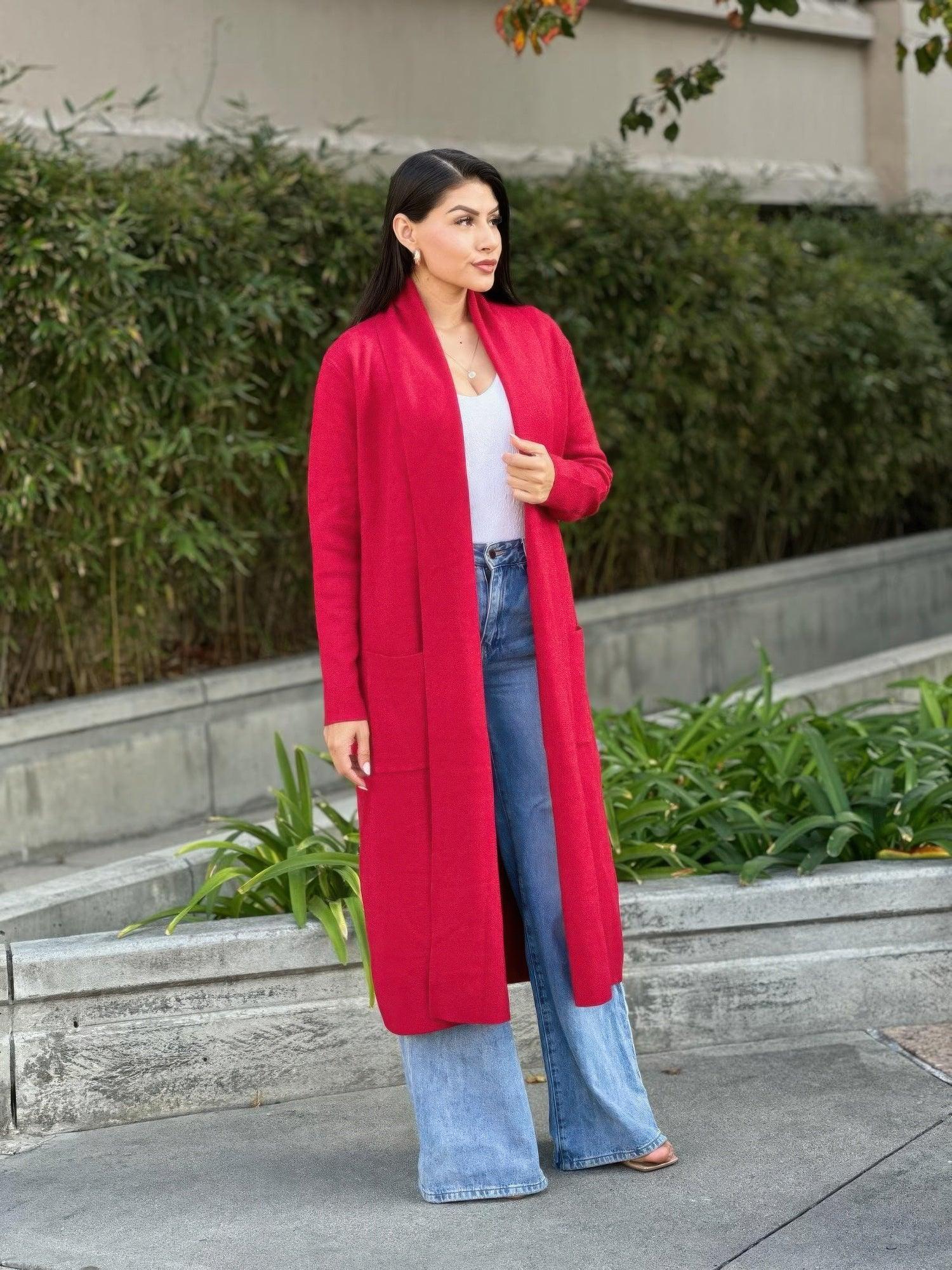 Clover Fine Knit Midi Cardi Cardigan With Pockets | Mixtshop LLC
