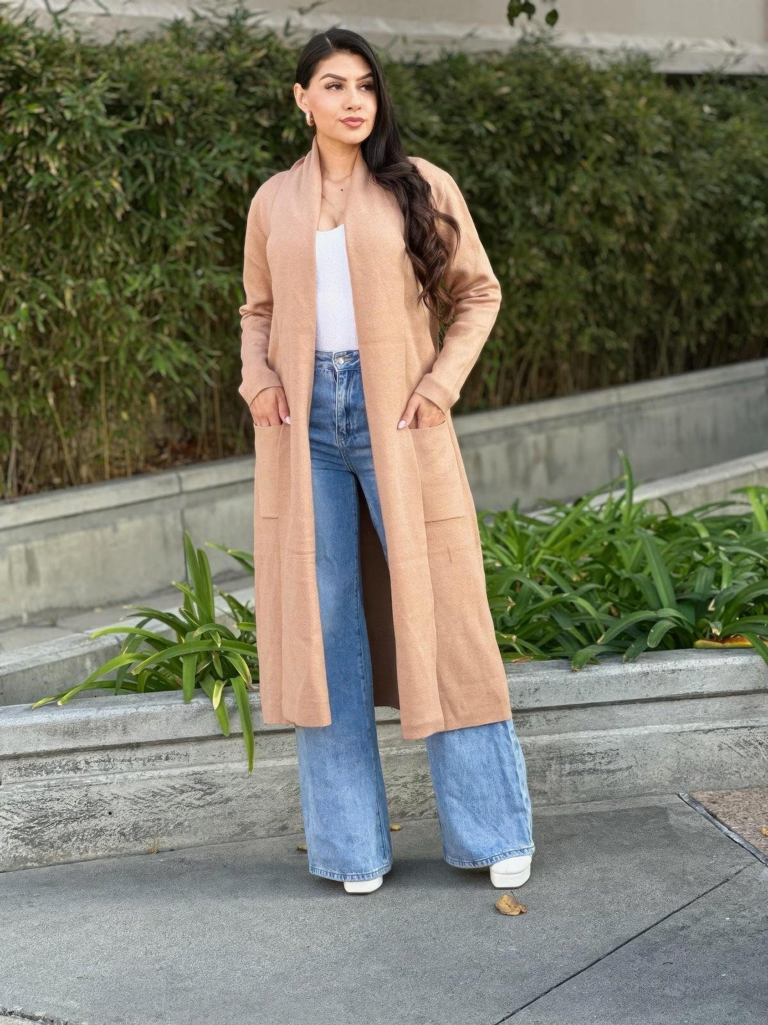 Clover Fine Knit Midi Cardi Cardigan With Pockets | Mixtshop LLC Main image