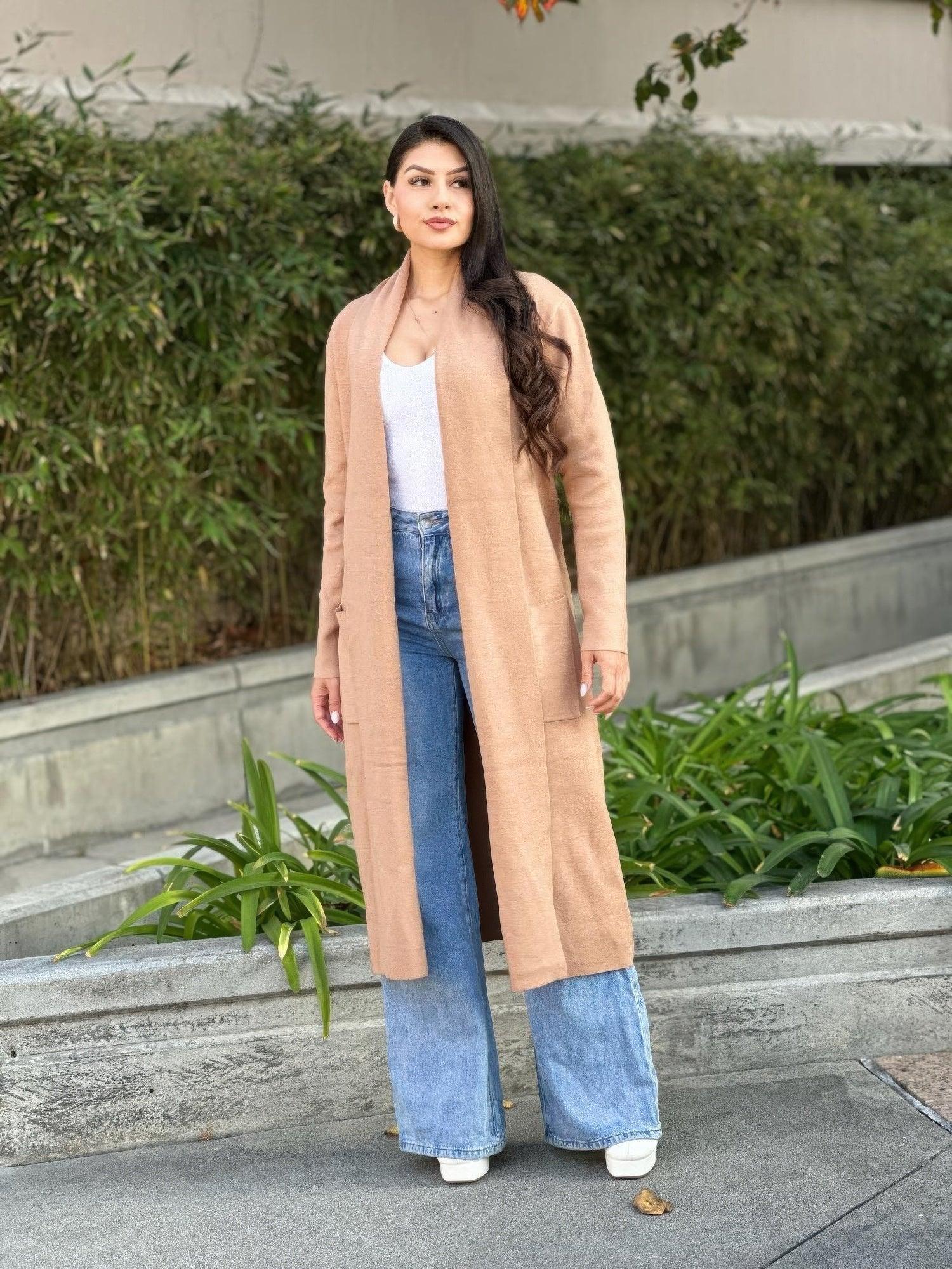 Clover Fine Knit Midi Cardi Cardigan With Pockets Secondary image