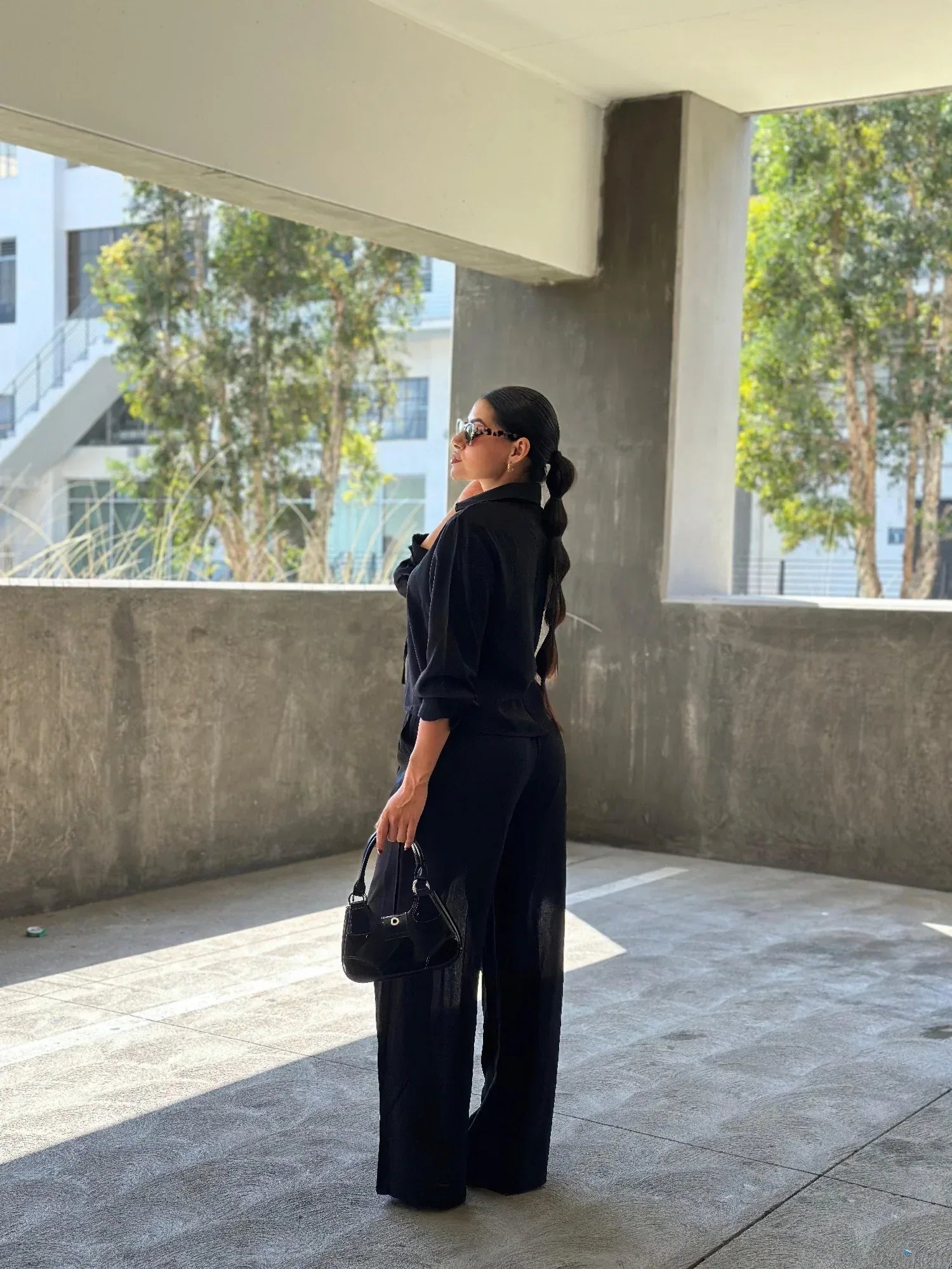 Casual Wide Leg Pants & Long Sleeve Front Tie Set | Mixtshop LLC