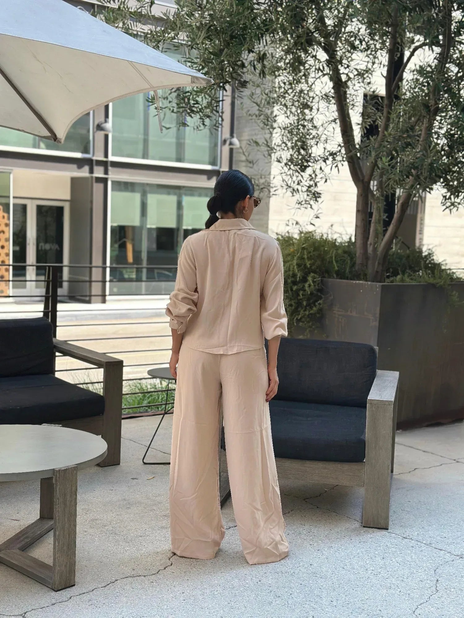 Casual Wide Leg Pants & Long Sleeve Front Tie Set | Mixtshop LLC