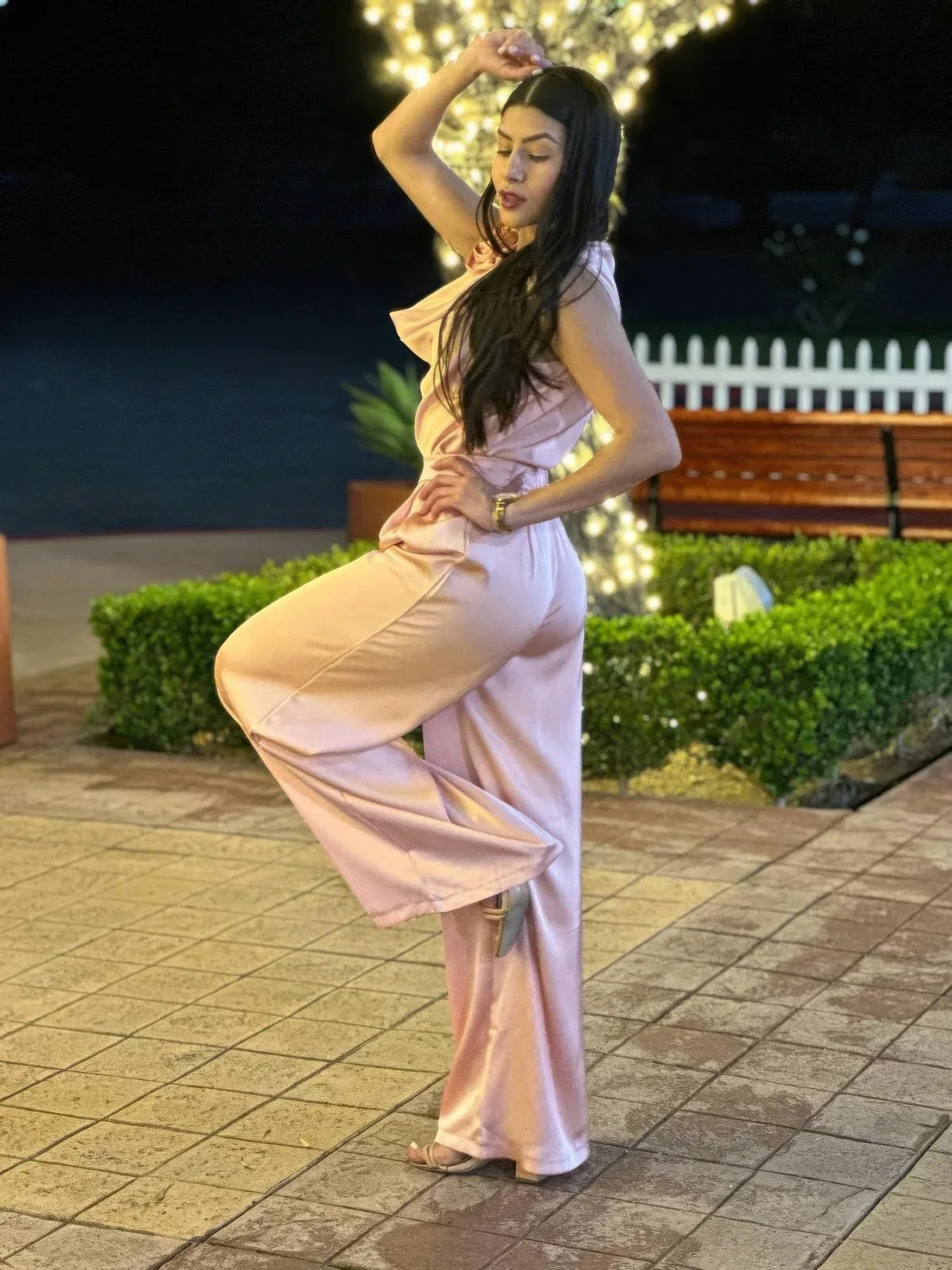 Satin Wide Leg Pants & Flower Sleeveless Top Set | Mixtshop LLC