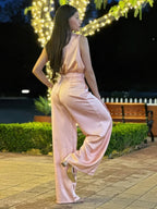 Satin Wide Leg Pants & Flower Sleeveless Top Set | Mixtshop LLC