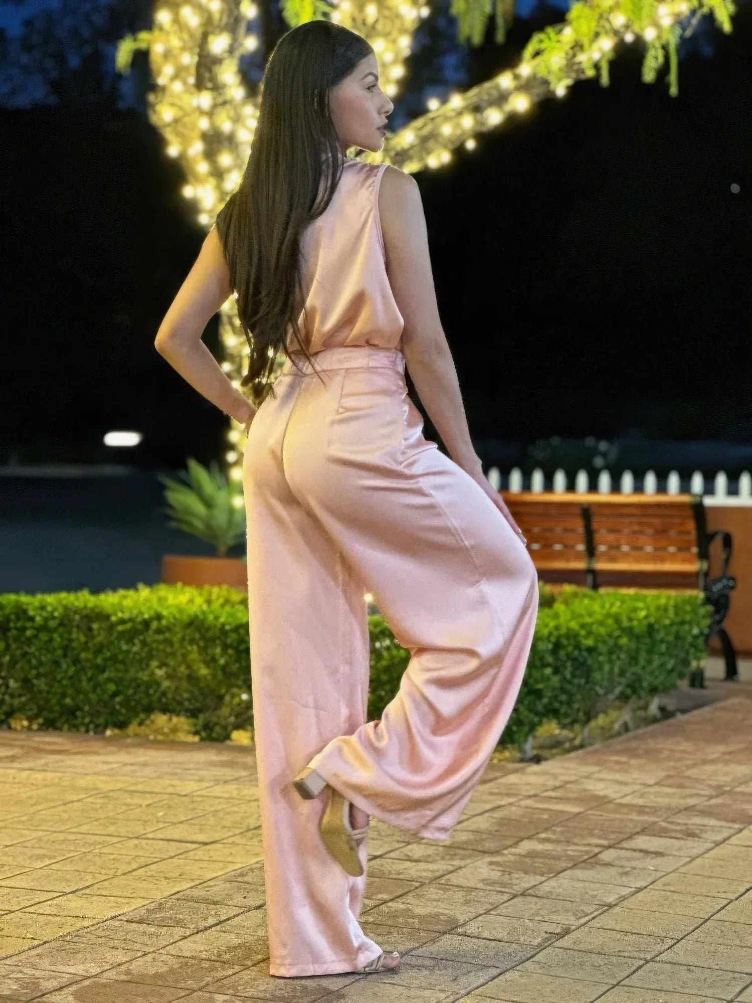 Satin Wide Leg Pants & Flower Sleeveless Top Set | Mixtshop LLC