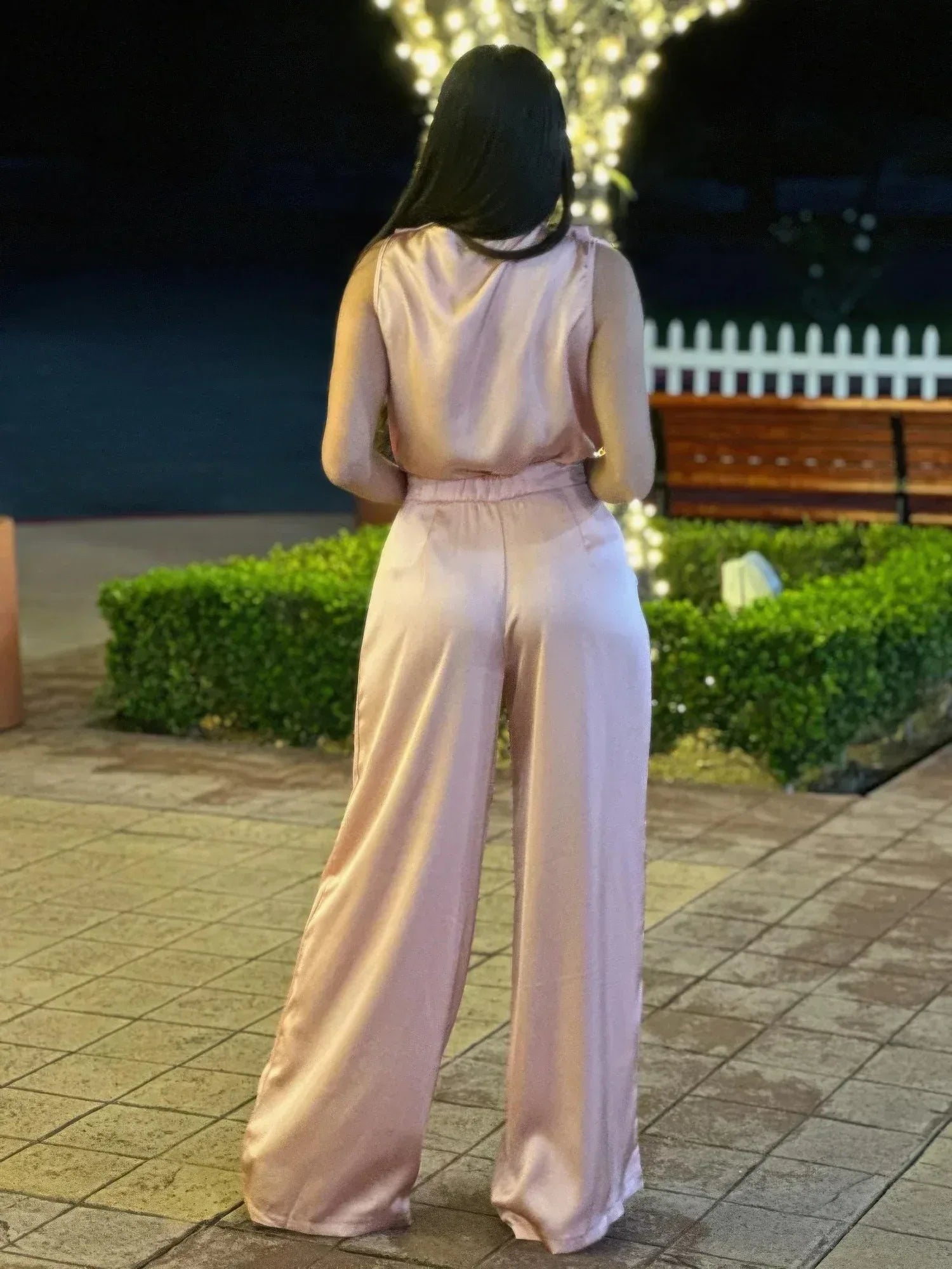 Satin Wide Leg Pants & Flower Sleeveless Top Set | Mixtshop LLC