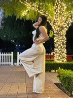 Satin Wide Leg Pants & Flower Sleeveless Top Set | Mixtshop LLC