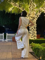 Satin Wide Leg Pants & Flower Sleeveless Top Set | Mixtshop LLC