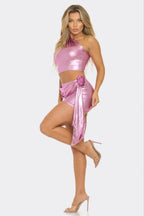 Metallic One Shoulder Crop Top Set | Mixtshop LLC