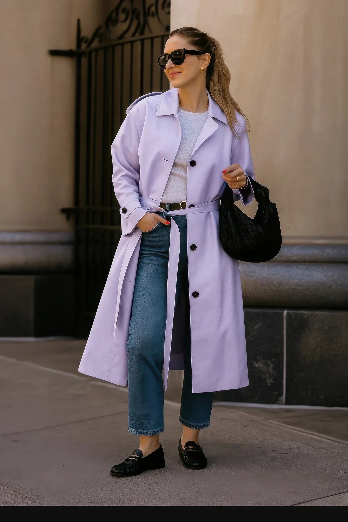 Solid Long Sleeve Trench Coat Woman Lined | Mixtshop LLC
