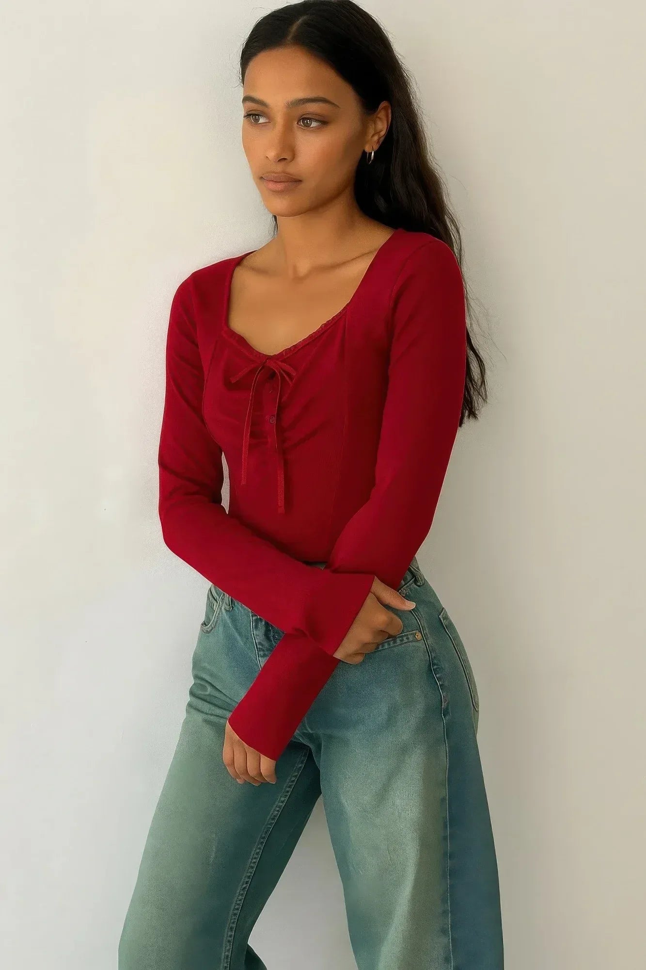 Long Sleeve Scrunch Bow Top | Mixtshop LLC Main image