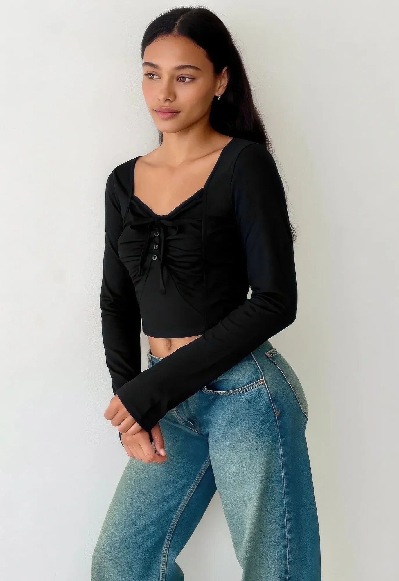 Long Sleeve Scrunch Bow Top | Mixtshop LLC Main image