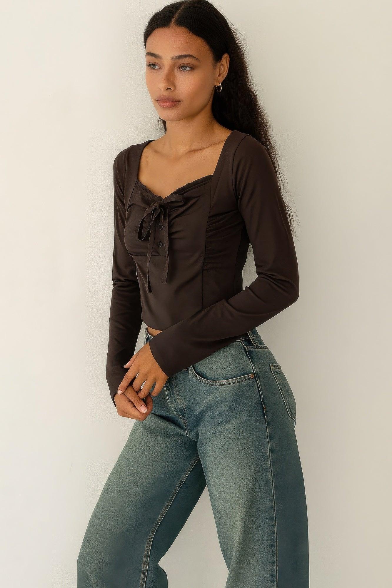 Long Sleeve Scrunch Bow Top | Mixtshop LLC Main image