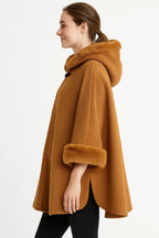 Hooded Faux Fur Trim Cape | Mixtshop LLC