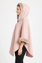 Hooded Faux Fur Trim Cape | Mixtshop LLC