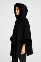 Hooded Faux Fur Trim Cape | Mixtshop LLC