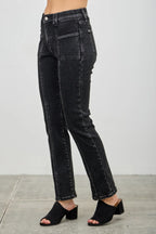 Mid Rise Slim Straight In Black Acid | Mixtshop LLC