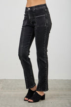 Mid Rise Slim Straight In Black Acid | Mixtshop LLC