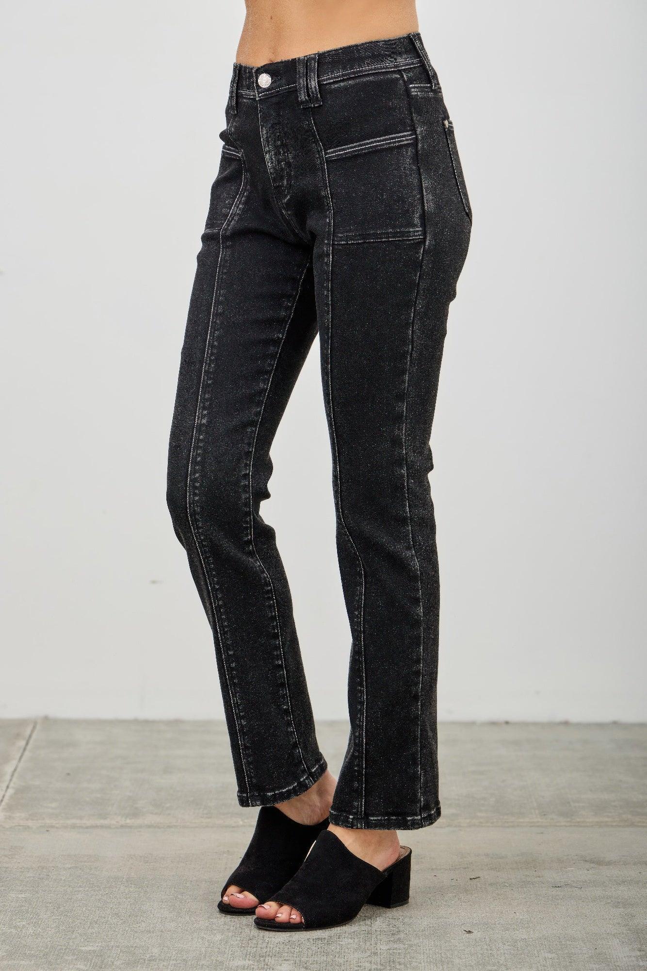 Mid Rise Slim Straight In Black Acid | Mixtshop LLC