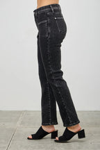 Mid Rise Slim Straight In Black Acid | Mixtshop LLC