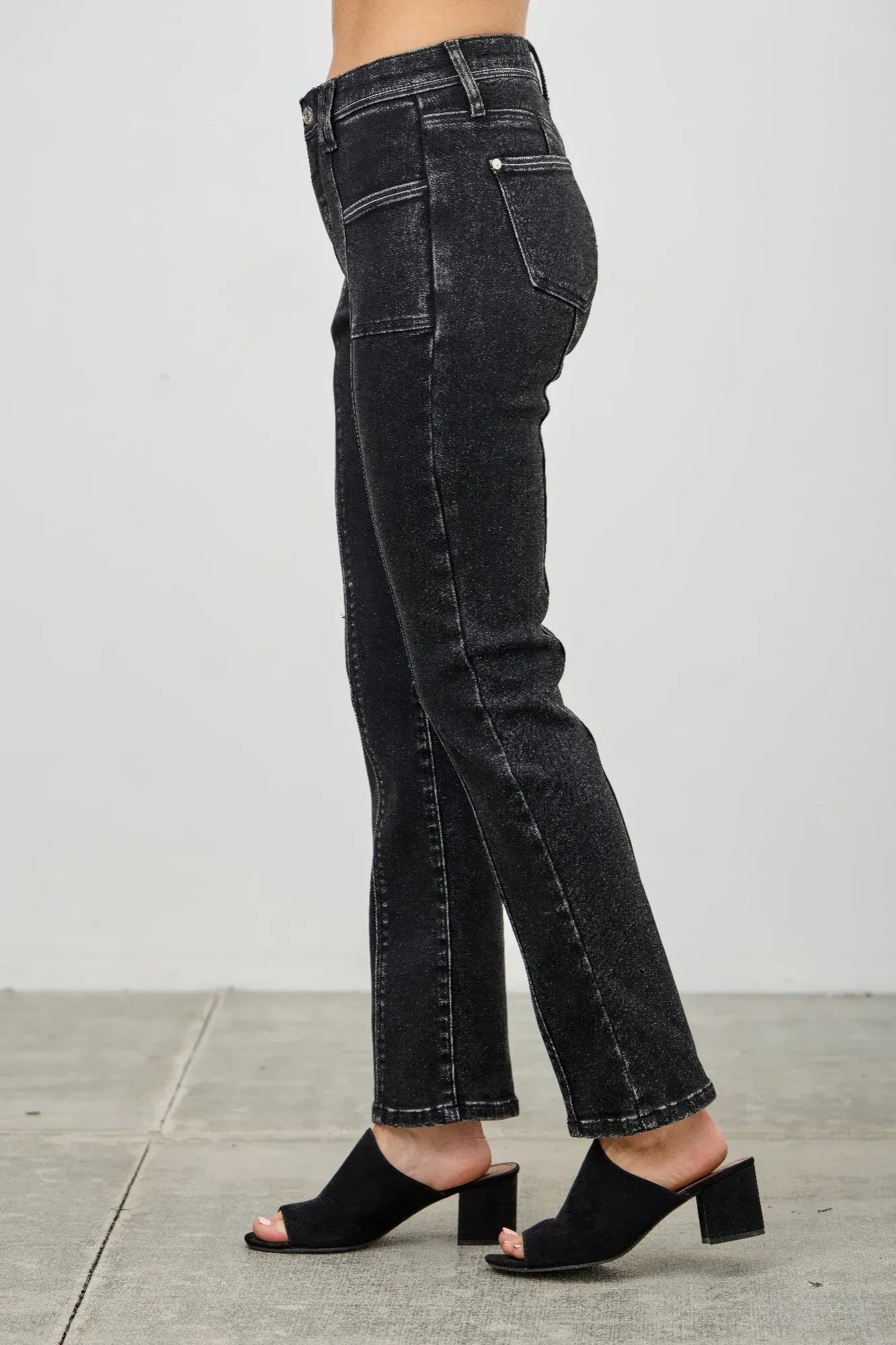 Mid Rise Slim Straight In Black Acid | Mixtshop LLC
