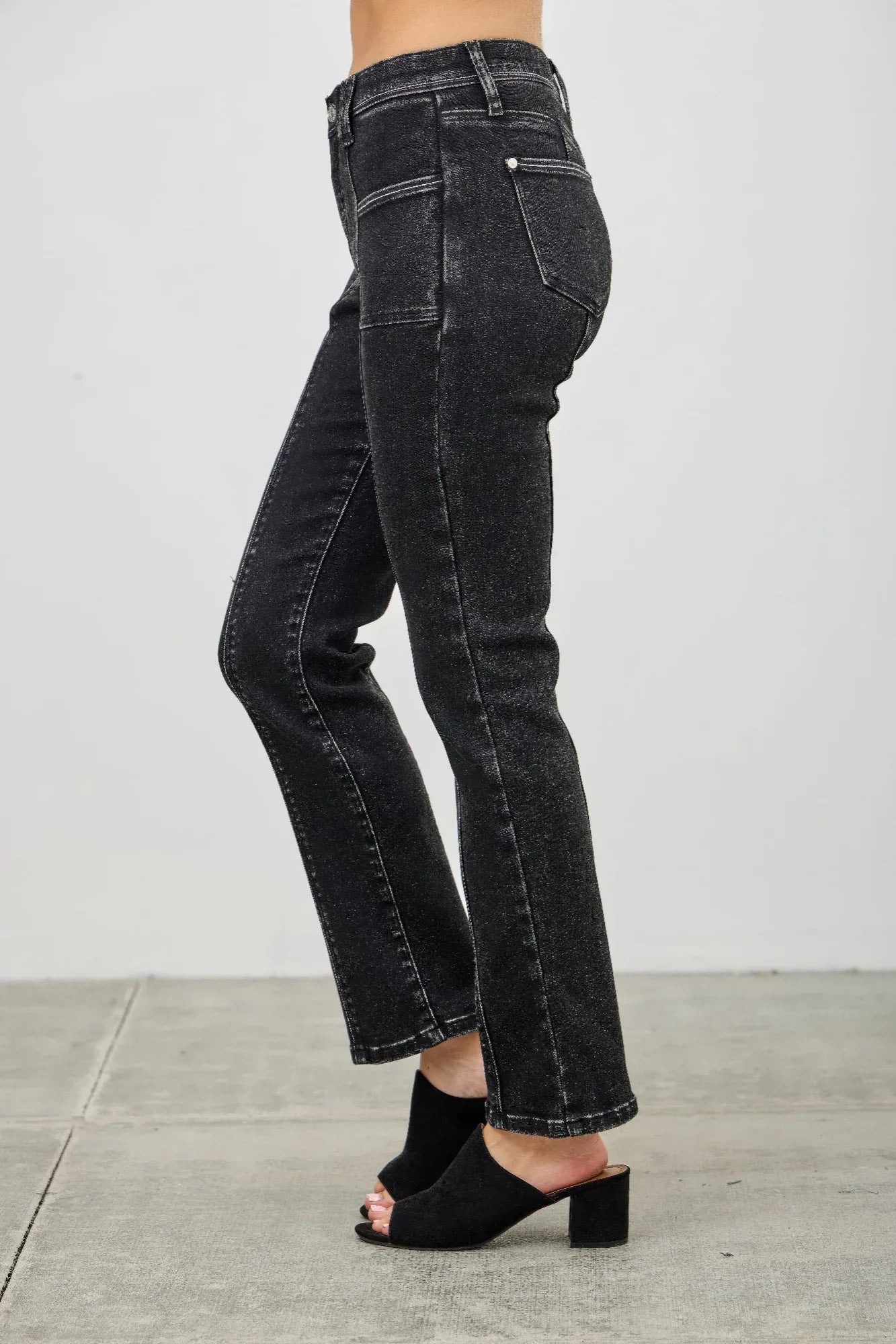 Mid Rise Slim Straight In Black Acid | Mixtshop LLC