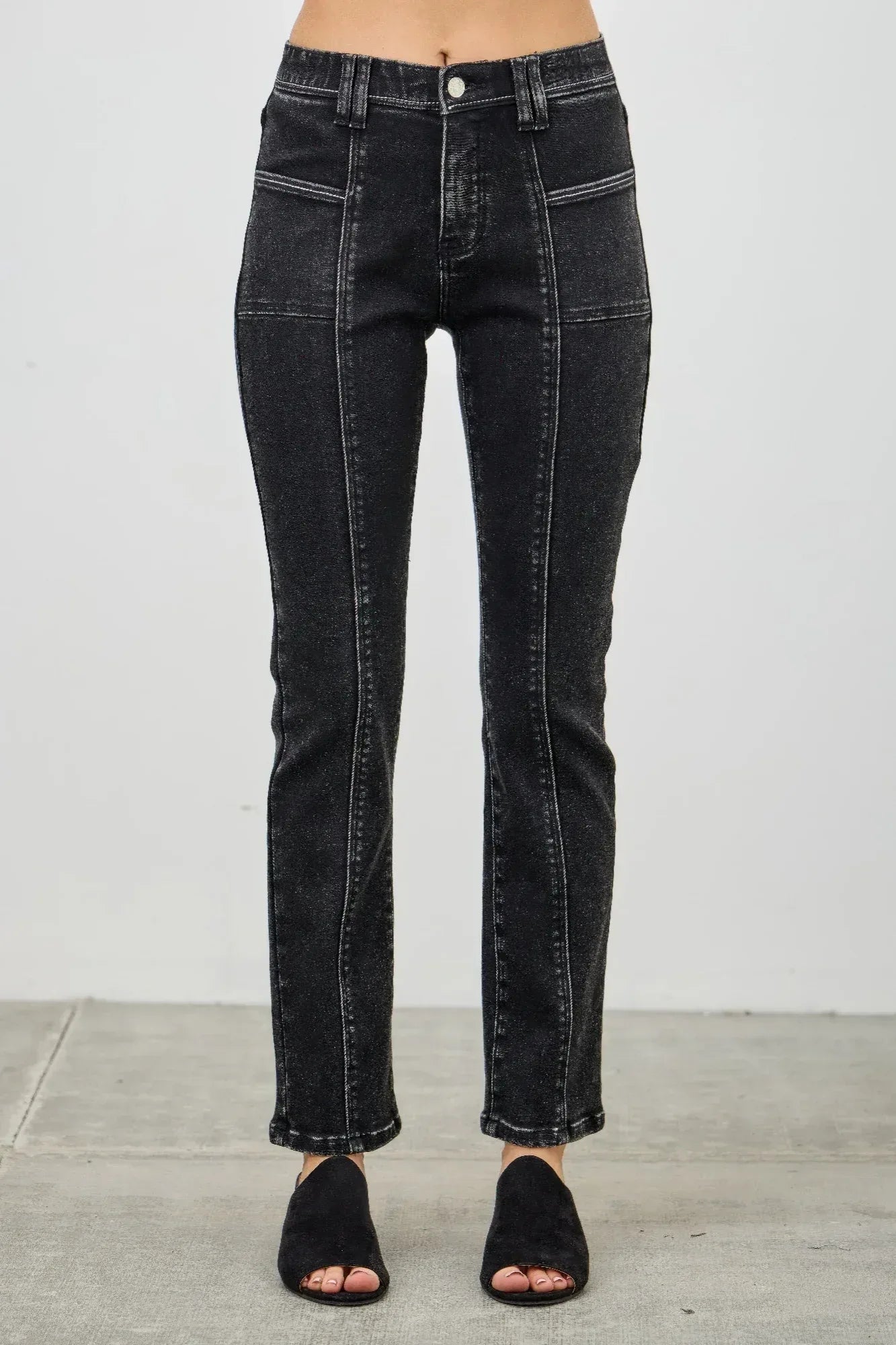 Mid Rise Slim Straight In Black Acid | Mixtshop LLC