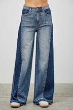 High Rise Wide Leg W/release Hem And Side Contrast | Mixtshop LLC