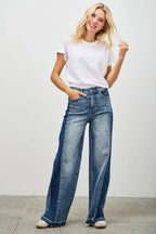 High Rise Wide Leg W/release Hem And Side Contrast | Mixtshop LLC