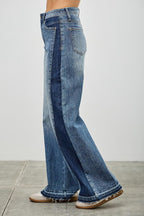 High Rise Wide Leg W/release Hem And Side Contrast | Mixtshop LLC
