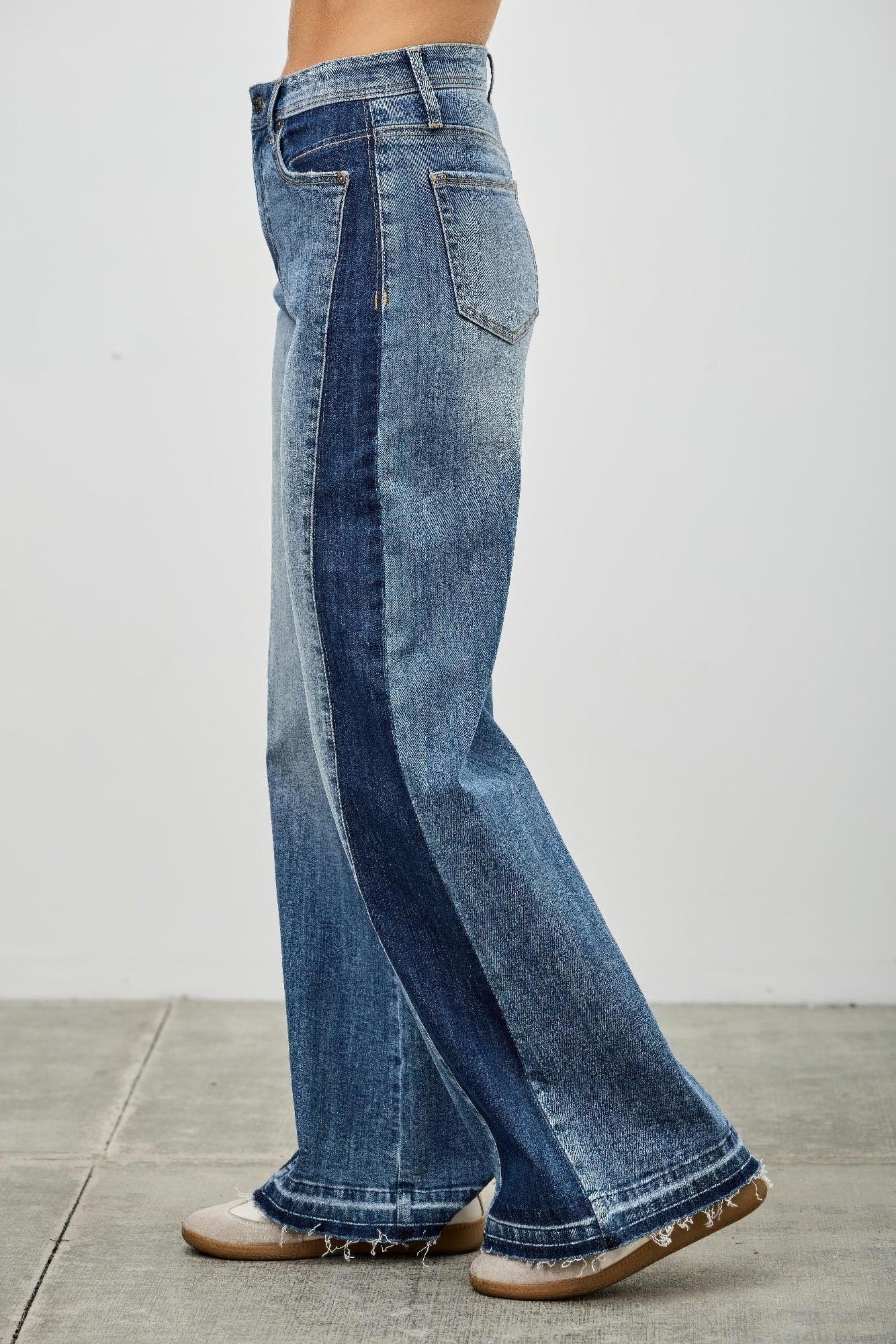 High Rise Wide Leg W/release Hem And Side Contrast | Mixtshop LLC
