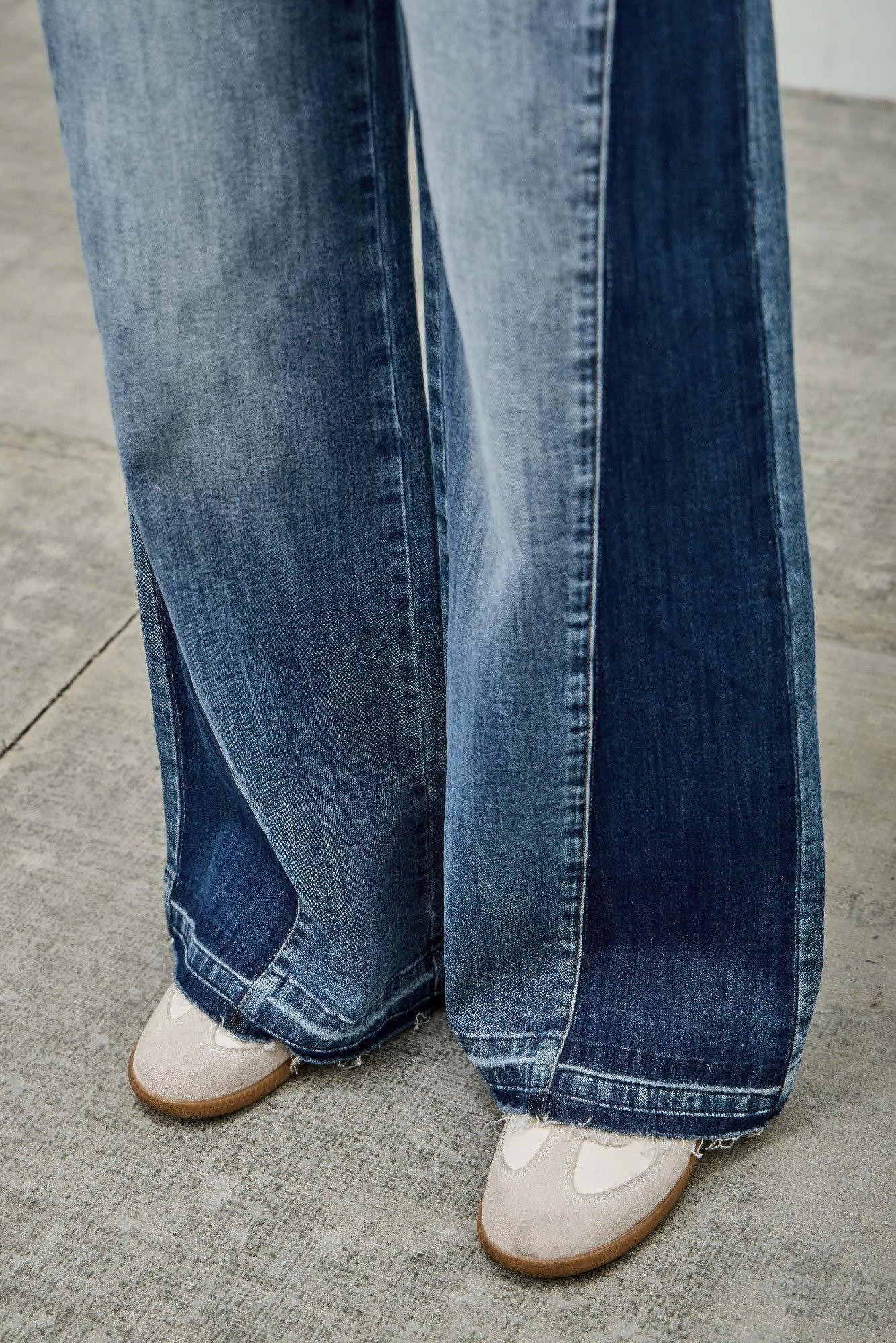 High Rise Wide Leg W/release Hem And Side Contrast | Mixtshop LLC