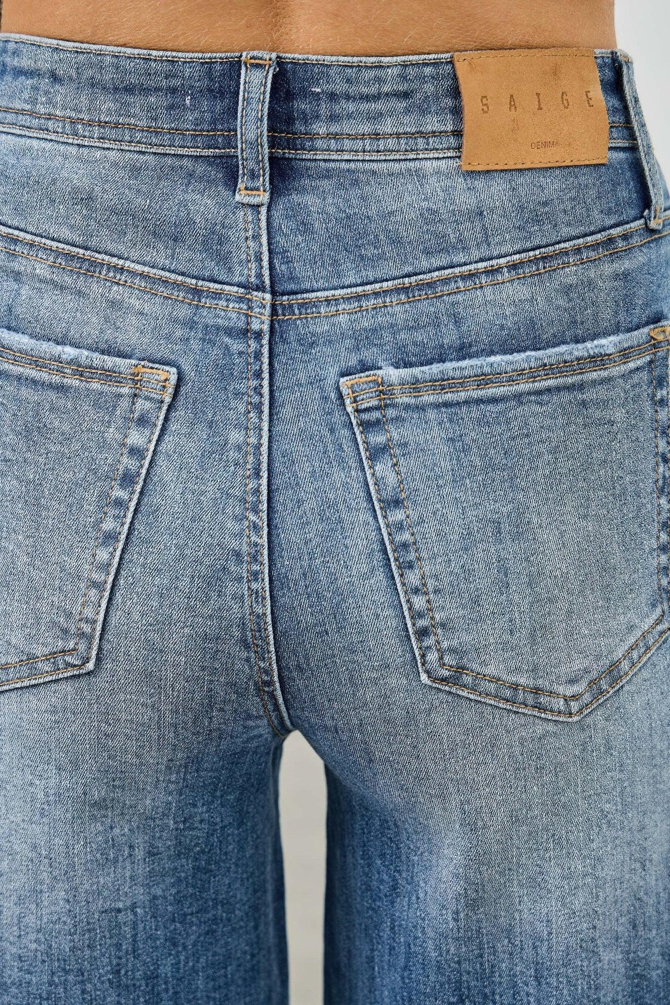 High Rise Wide Leg W/release Hem And Side Contrast | Mixtshop LLC