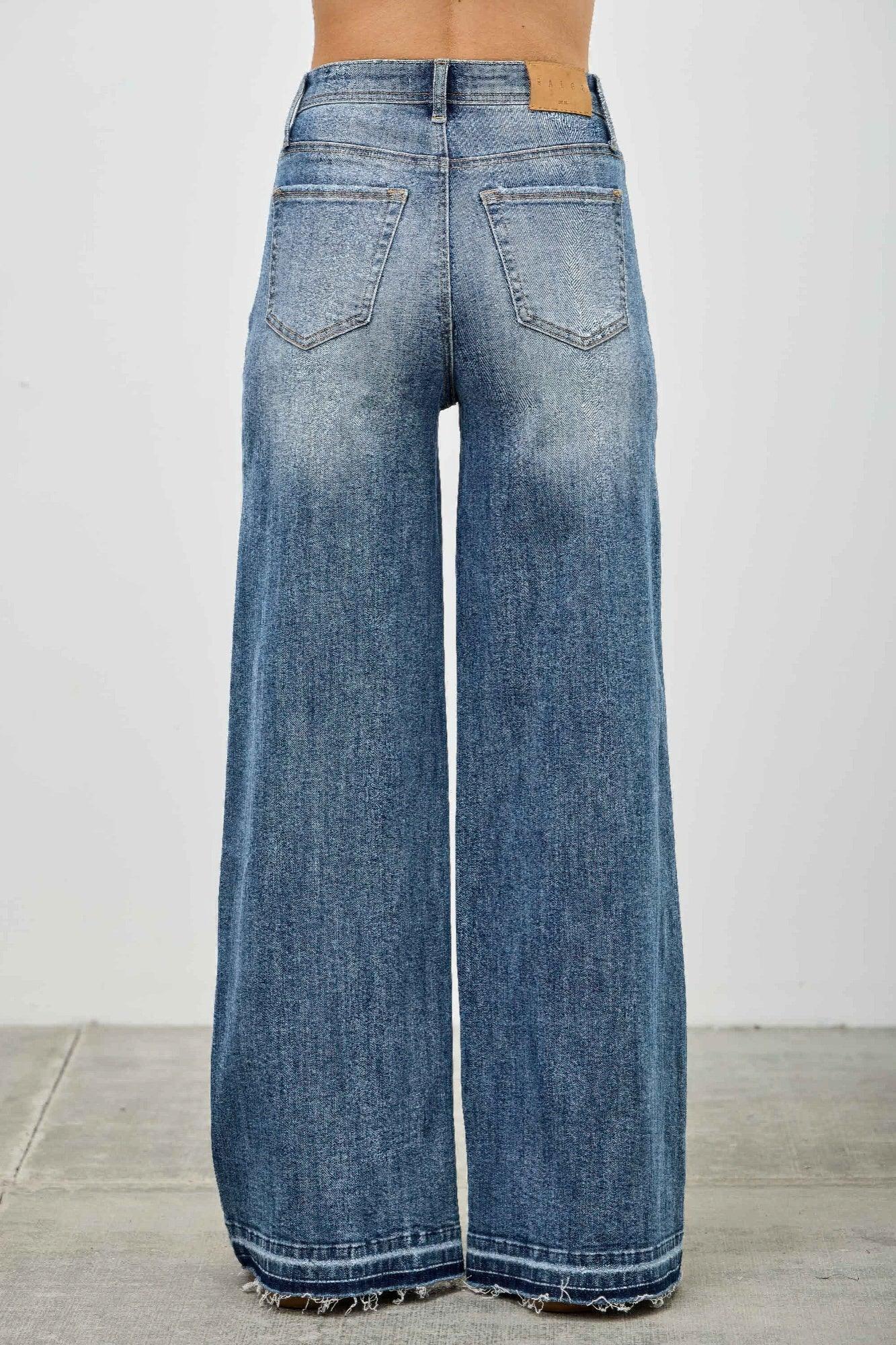 High Rise Wide Leg W/release Hem And Side Contrast | Mixtshop LLC