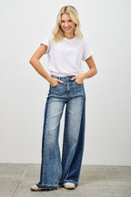 High Rise Wide Leg W/release Hem And Side Contrast | Mixtshop LLC
