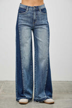 High Rise Wide Leg W/release Hem And Side Contrast | Mixtshop LLC