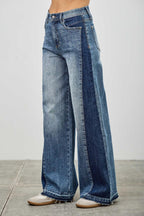 High Rise Wide Leg W/release Hem And Side Contrast | Mixtshop LLC